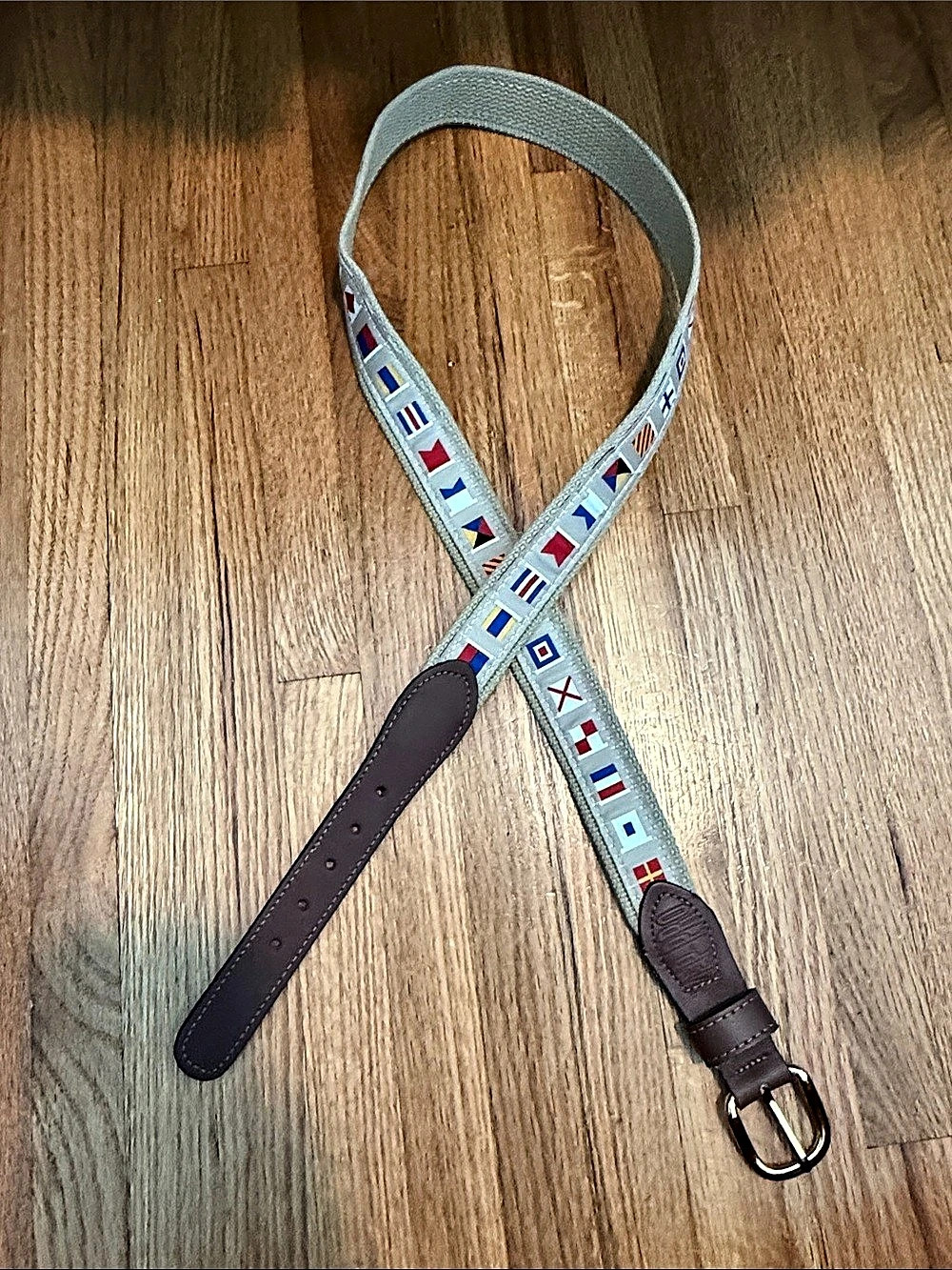 Polo Ralph Lauren flag-pattern web belt in Green & Brown
